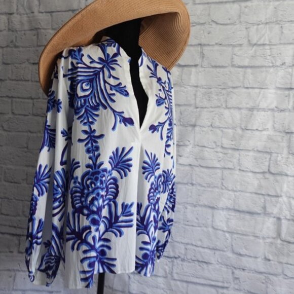 Zara Blue White Print Blouse - Picture 1 of 14